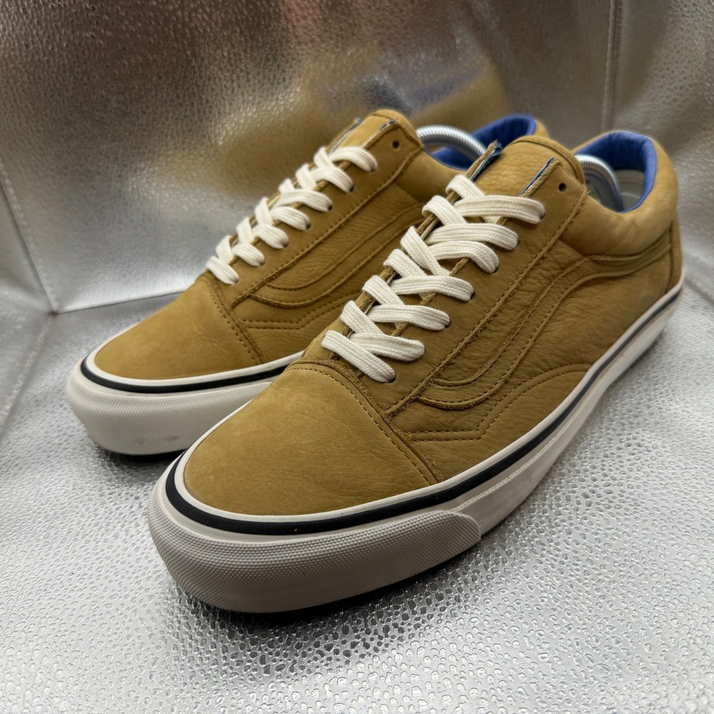 Size 10 Vans Old Skool Sneakers Mens Tan Excellent Leather Low Top Skate Shoes